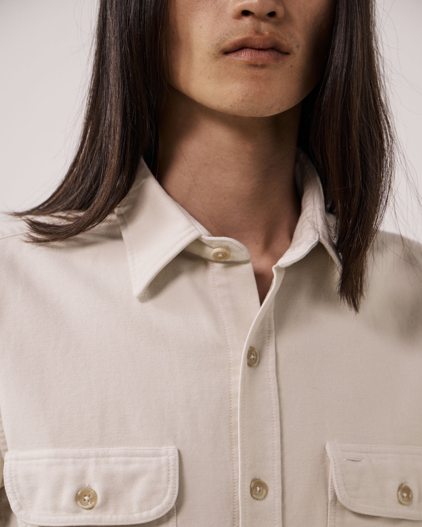 Chemise Homme en Flanelle de Coton Ecru Paco