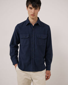 Chemise Homme en Flanelle de Coton Bleu Marine Paco