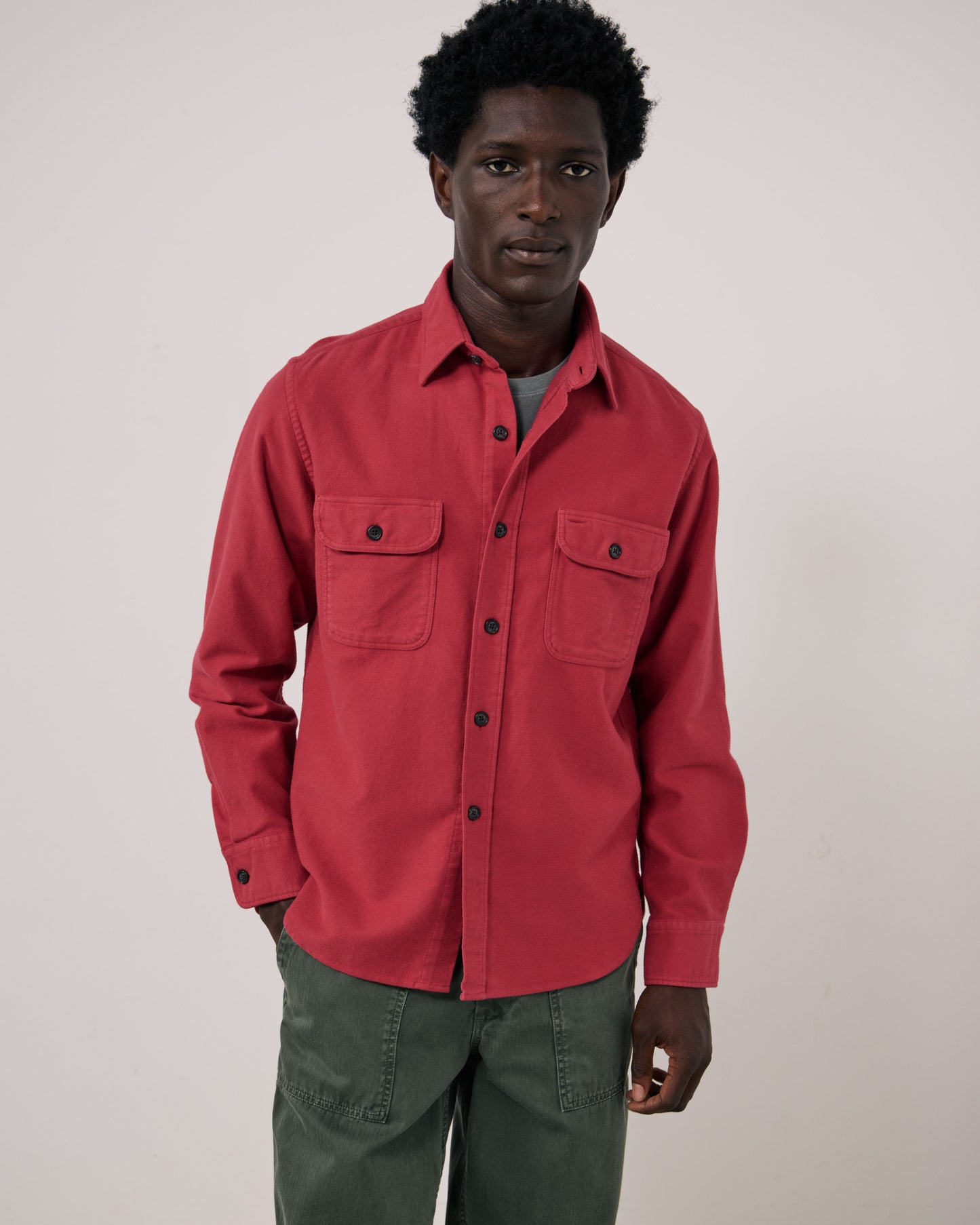 Chemise Homme en Flanelle de Coton Framboise Paco