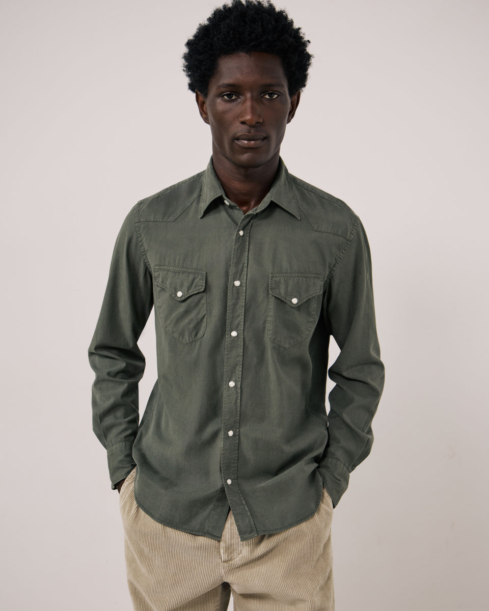 Chemise Homme en Tencel & Coton Vert Militaire Portland - Image 3