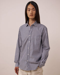 Chemise Homme en Popeline à Rayures Bleu Marine Paul