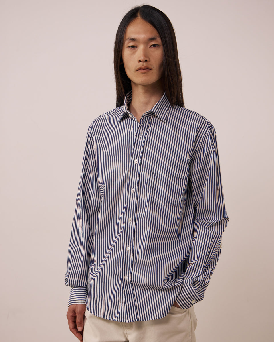 Chemise Homme en Popeline à Rayures Bleu Marine Paul - Image principale