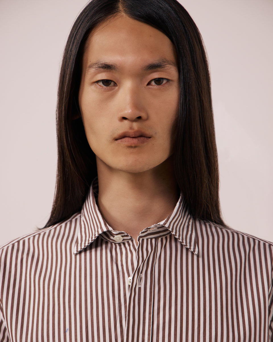 Chemise Homme en Popeline à Rayures Marron Paul - Image 3