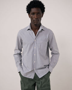 Chemise Homme en Popeline à Rayures Bleu Marine Paul