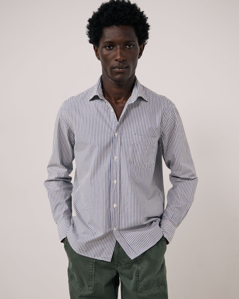 Chemise Homme en Popeline à Rayures Bleu Marine Paul - Image principale