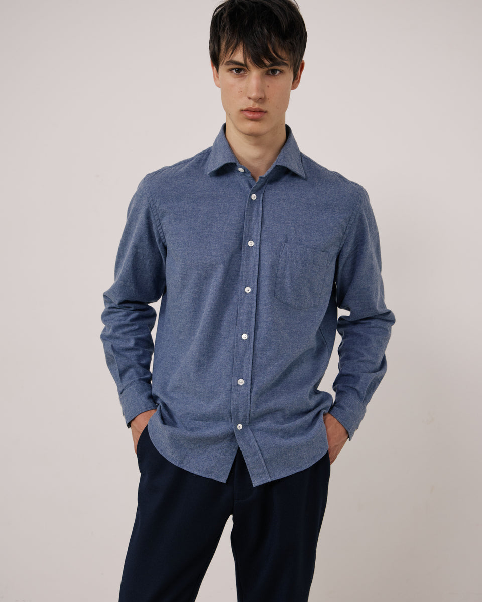 Chemise Homme en Flanelle Bleu Denim Paul - Image principale
