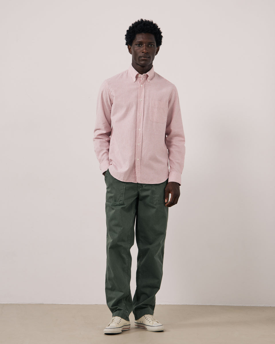 Chemise Homme en Oxford Brossé à Rayures Rouge Pitt - Image 2