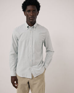 Chemise Homme en Oxford Brossé à Rayures Vert Pitt