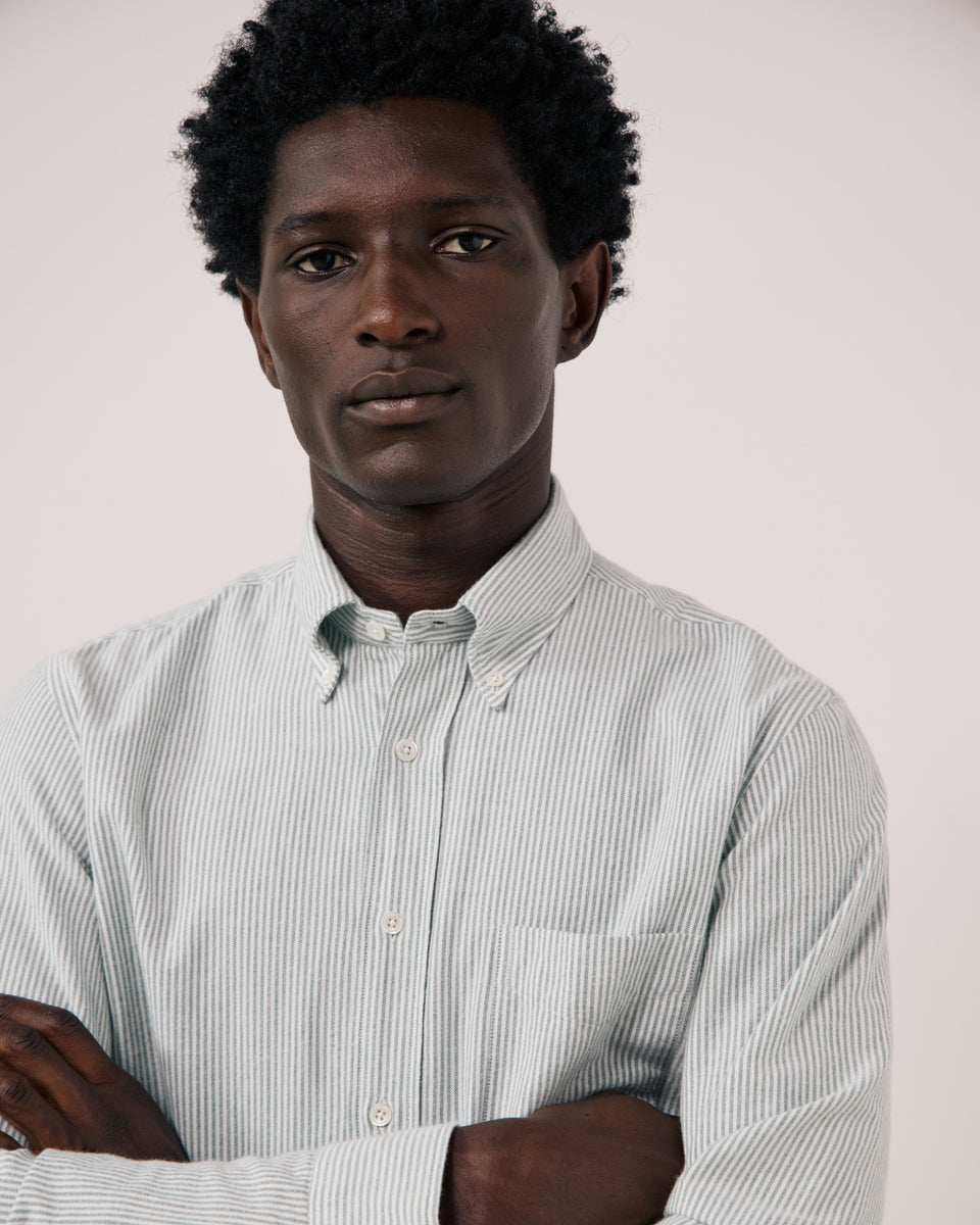 Chemise Homme en Oxford Brossé à Rayures Vert Pitt - Image 3