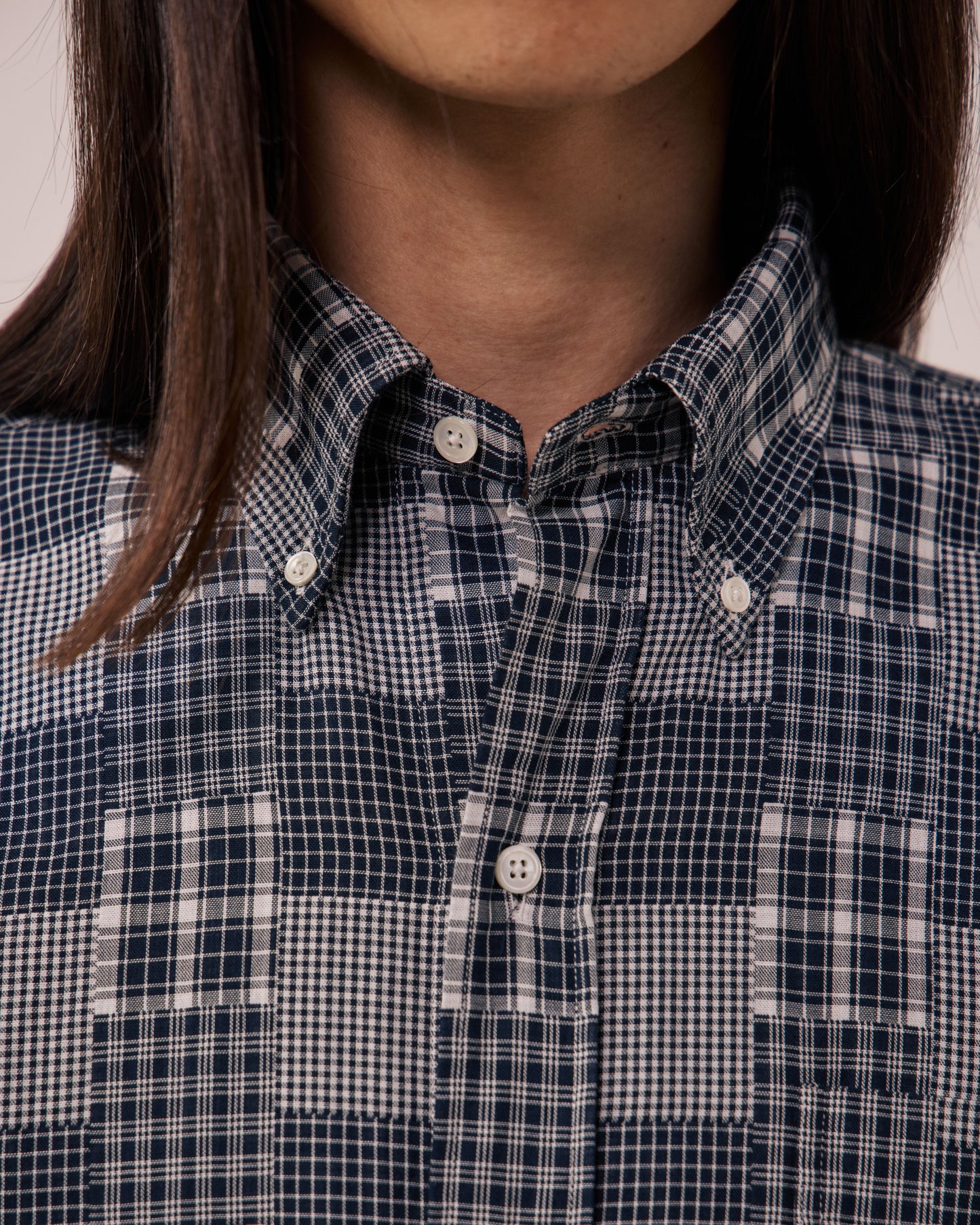 Chemise Homme en Coton Patchwork à Carreaux Carbone Ocbd