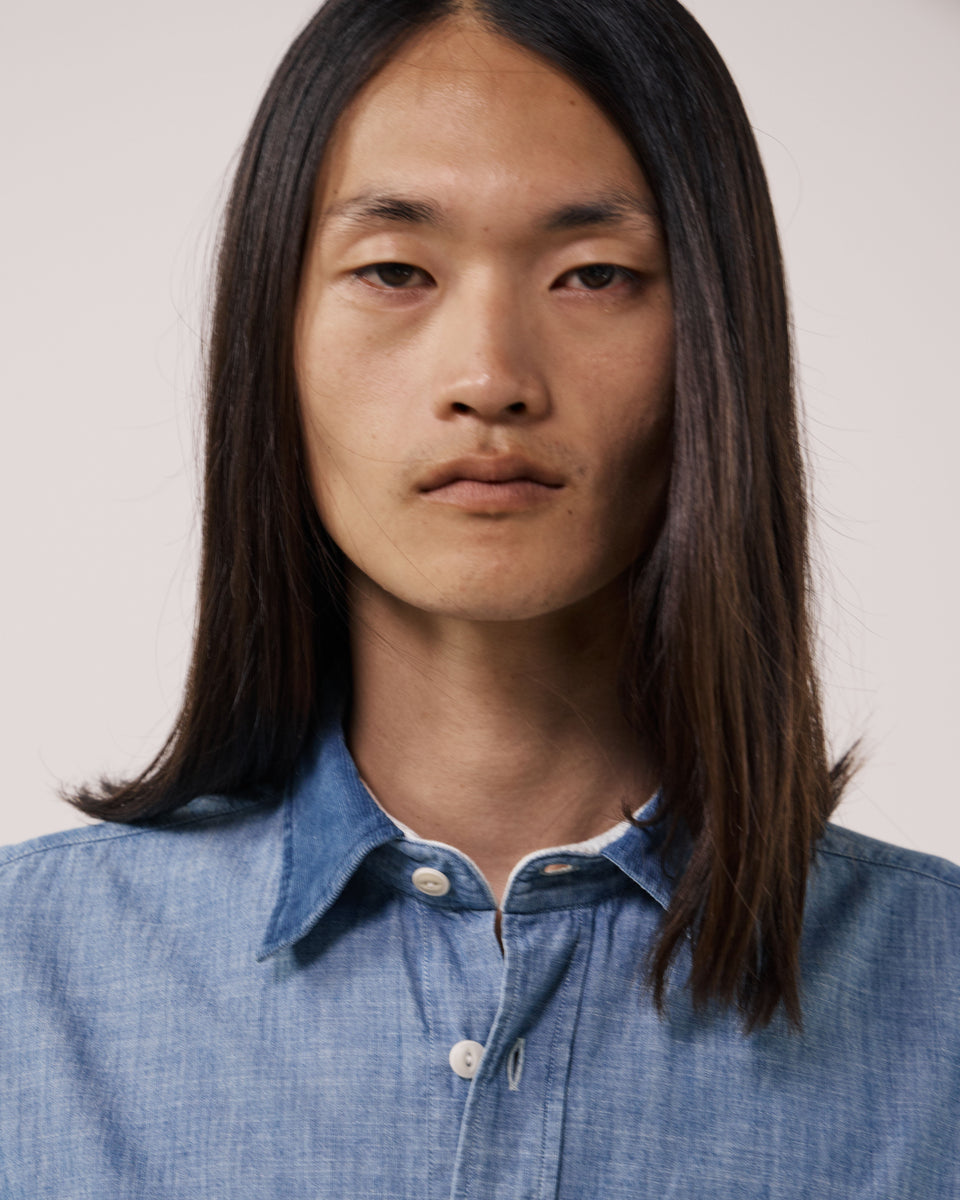 Herrenhemd aus Chambray in Indigo Blau Paxi - Image 3