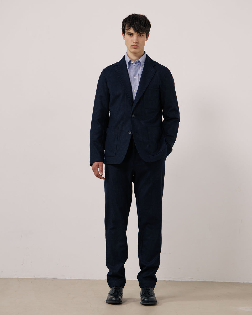 Jonbee Men's Navy Blue Striped Wool Flannel Jacket - Image 2