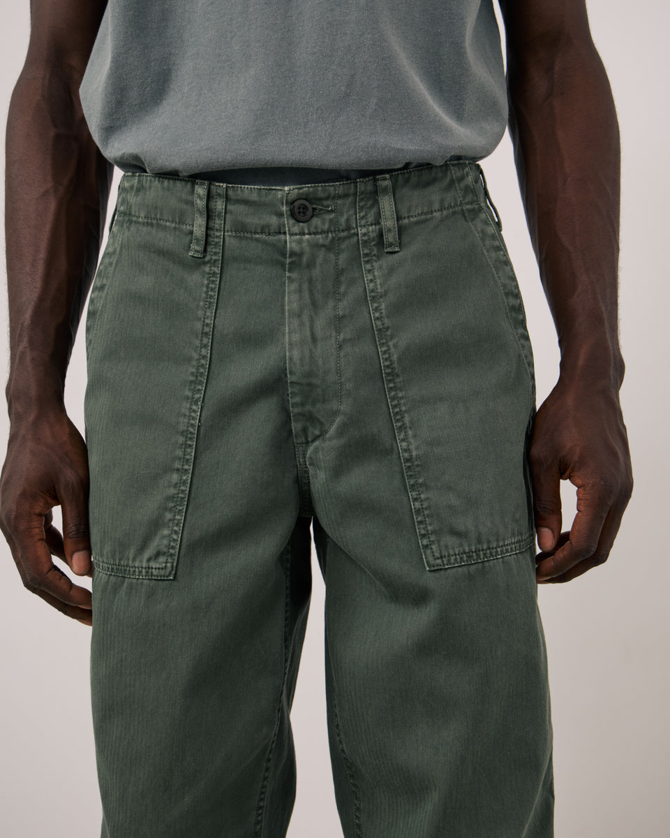 Fatigue Men's Military Green Herringbone Cotton Pants - Image 3
