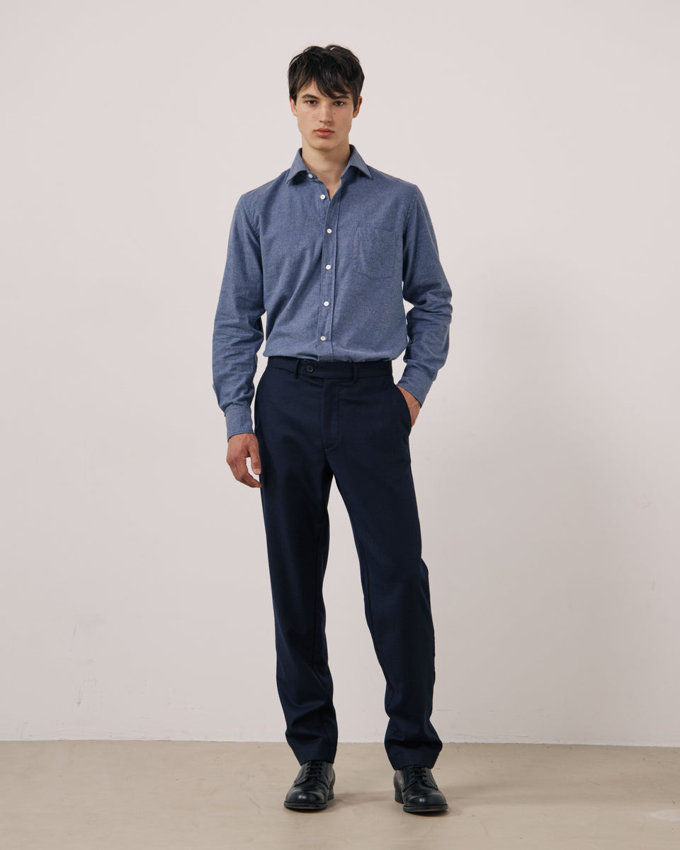 Pantalon Homme en Flanelle de Laine Vierge Bleu Marine Taylor - Image principale