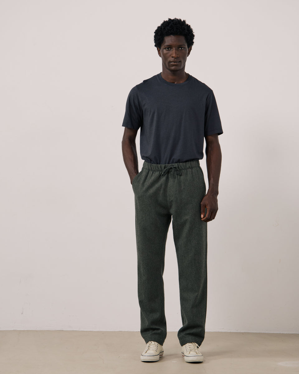 Pantalon Homme en Flanelle de laine Vert Militaire Joggy - Image 3