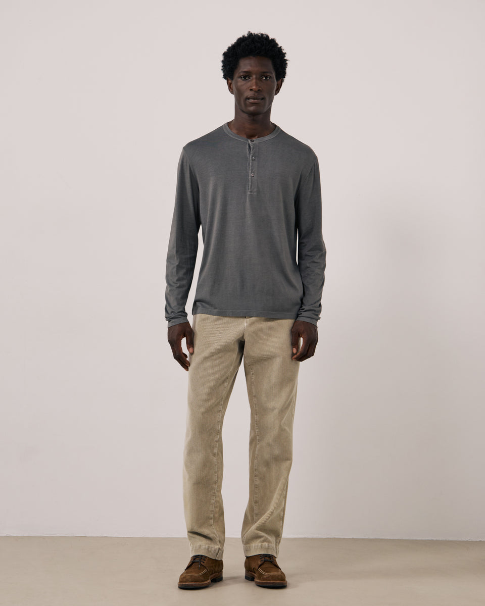 Maglietta da uomo in jersey di lyocell e cotone grigio Henley - Image 3
