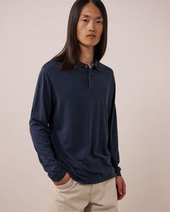 Polo Homme en Jersey de Lyocell & Coton Bleu Nuit