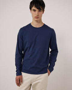 T-shirt Homme en Coton Slub Bleu Marine Crew