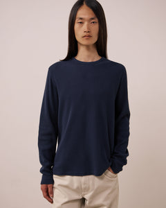 T-shirt Homme en Coton Gaufré Bleu Nuit Crew
