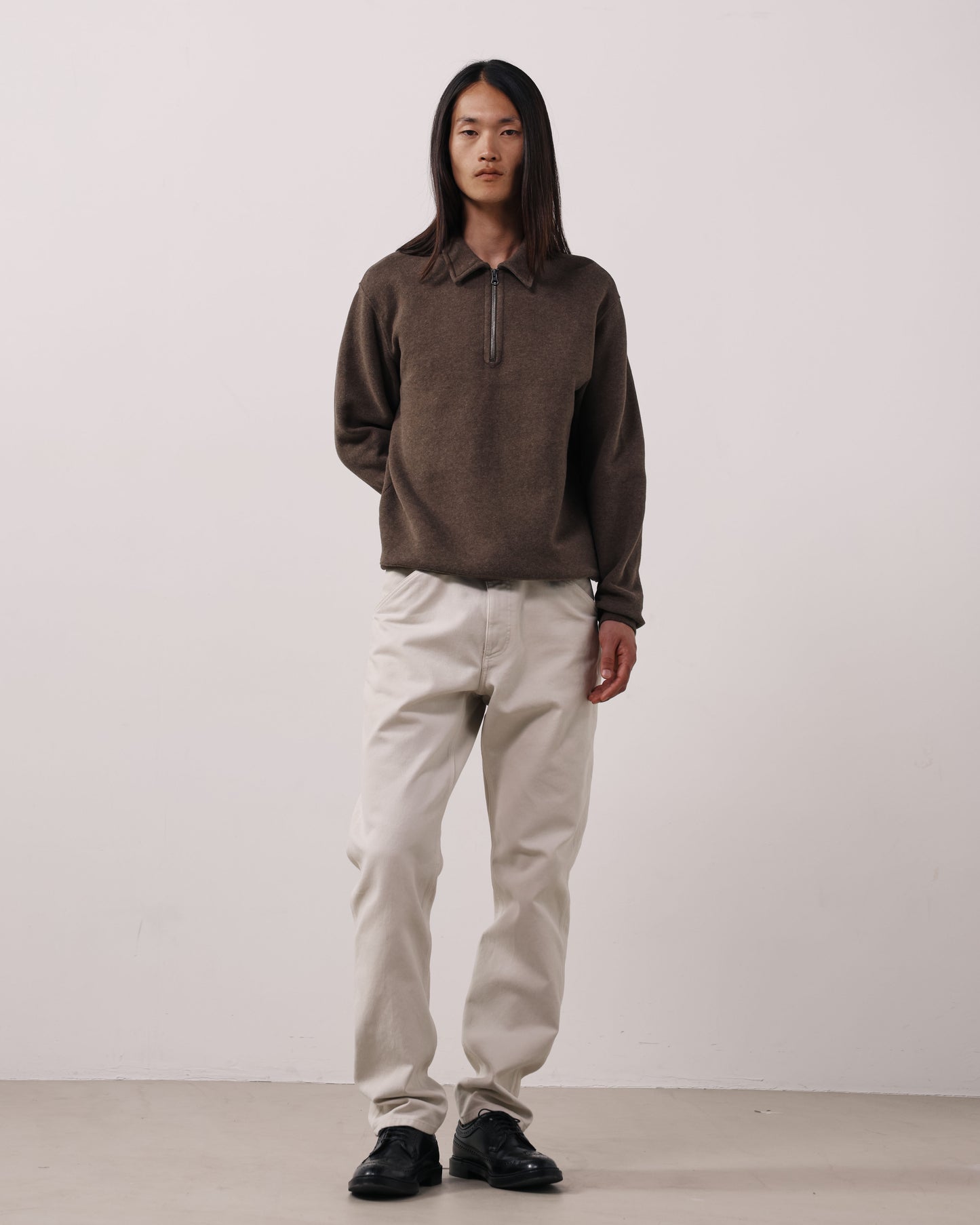 Sweatshirt Homme en Molleton Brossé Marron Polo