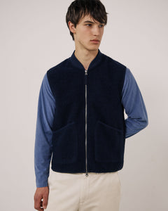 Gilet Homme en Laine Bouillie Bleu Marine Boiled