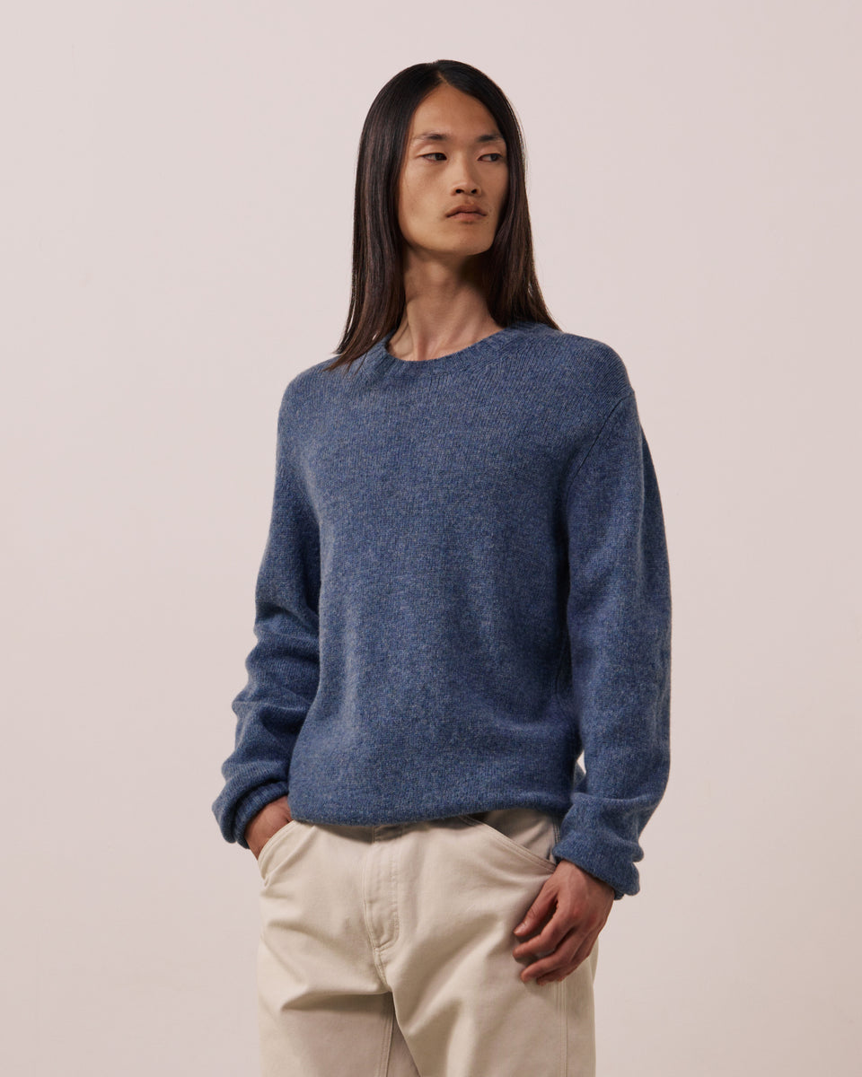 Pull Homme en Laine Vierge Bleu Denim Shetland Crew - Image principale