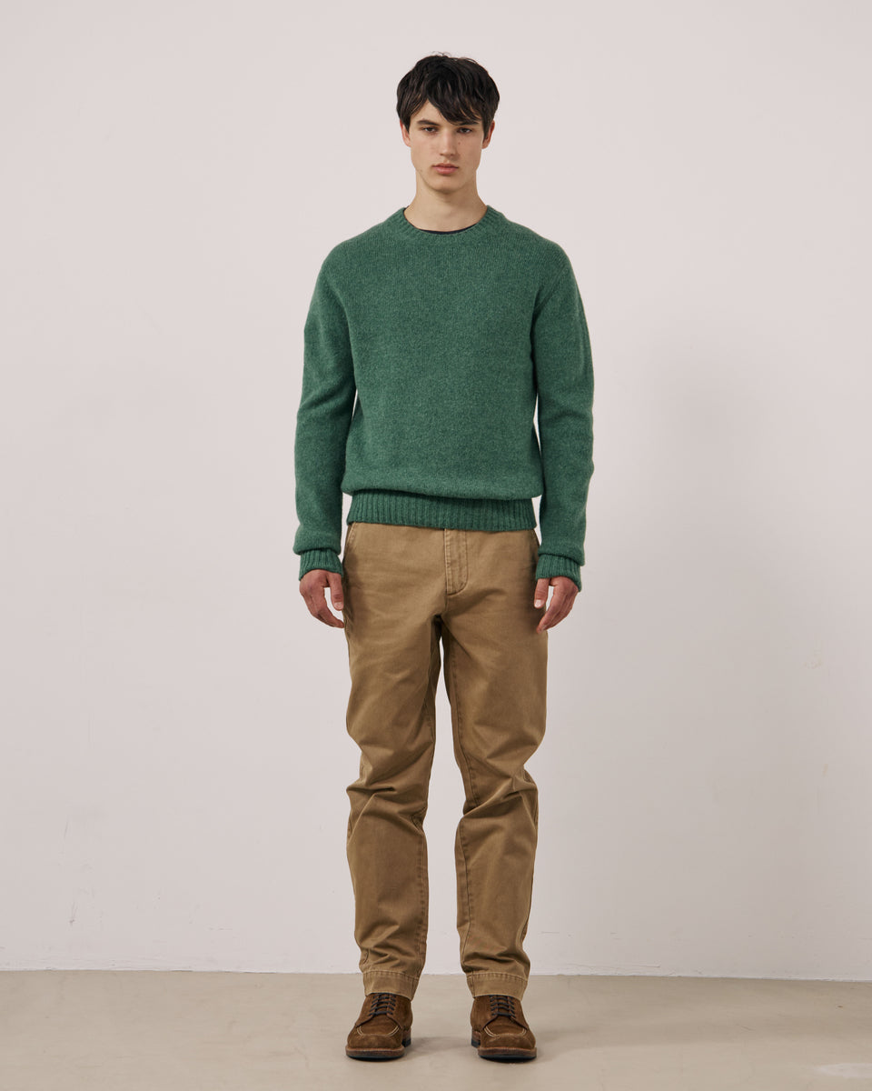 Pull Homme en Laine Vierge Vert Shetland Crew - Image 3
