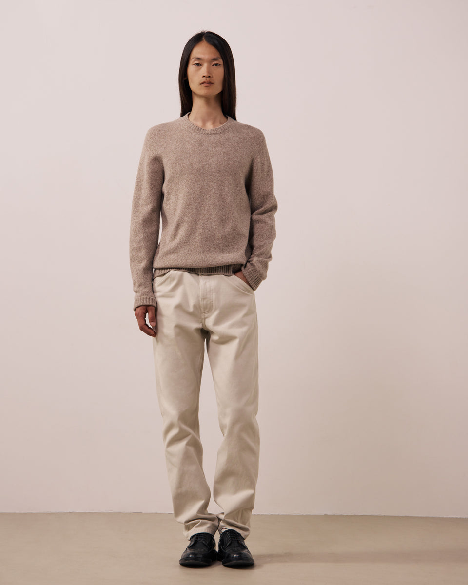Pull Homme en Laine Mérinos Extrafine Tabac Seamless Crew - Image 3