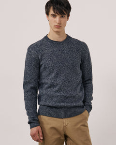 Pull Homme en Laine Mérinos Extrafine Bleu Marine Seamless Crew