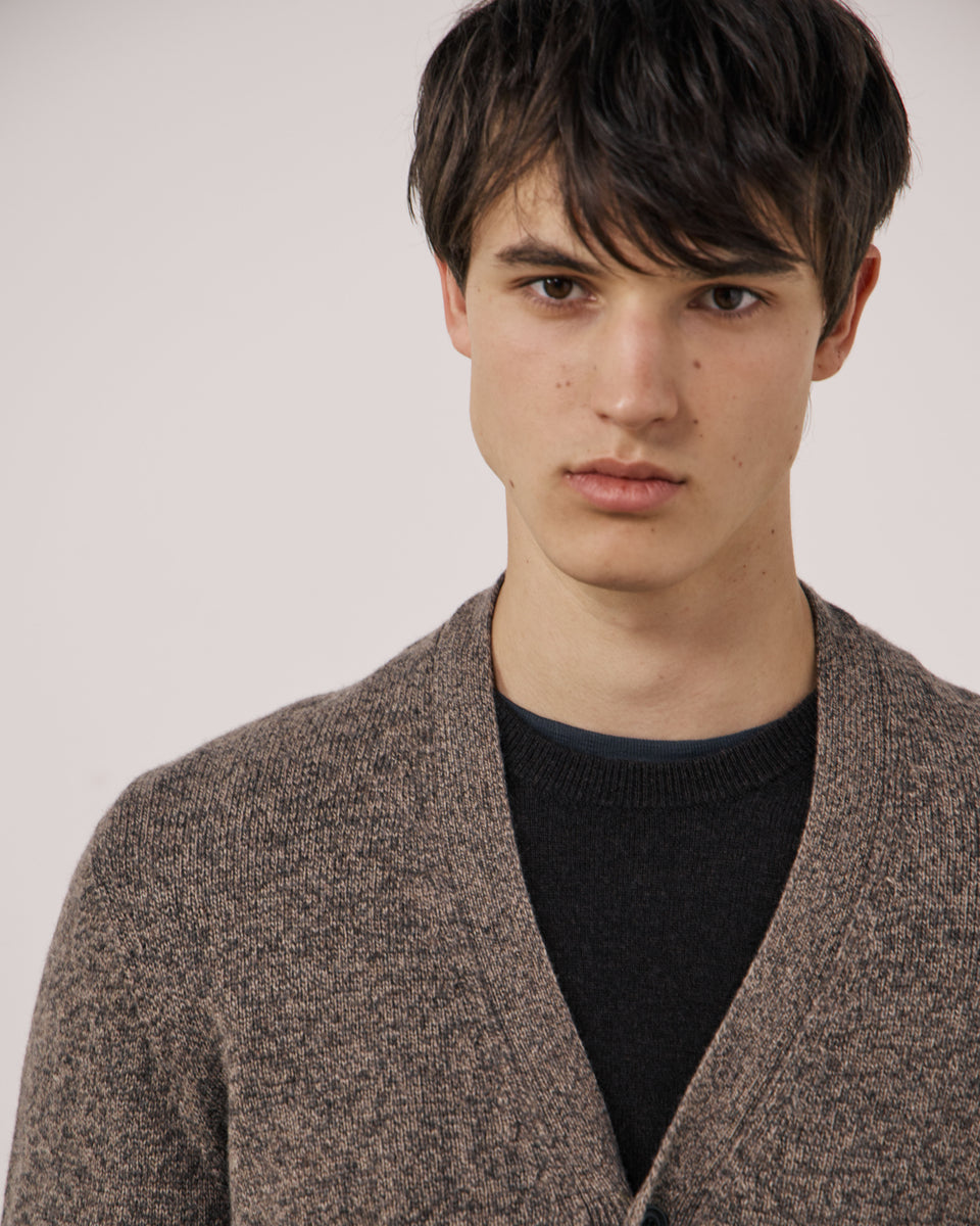 Pull Homme en Laine Mérinos Extrafine Taupe Seamless Cardigan - Image 3