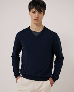 Pull Homme en Laine Extrafine Bleu Marine Merino Vee