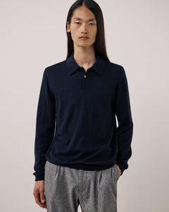 Pull Homme en Laine Extrafine Bleu Marine Merino Polo