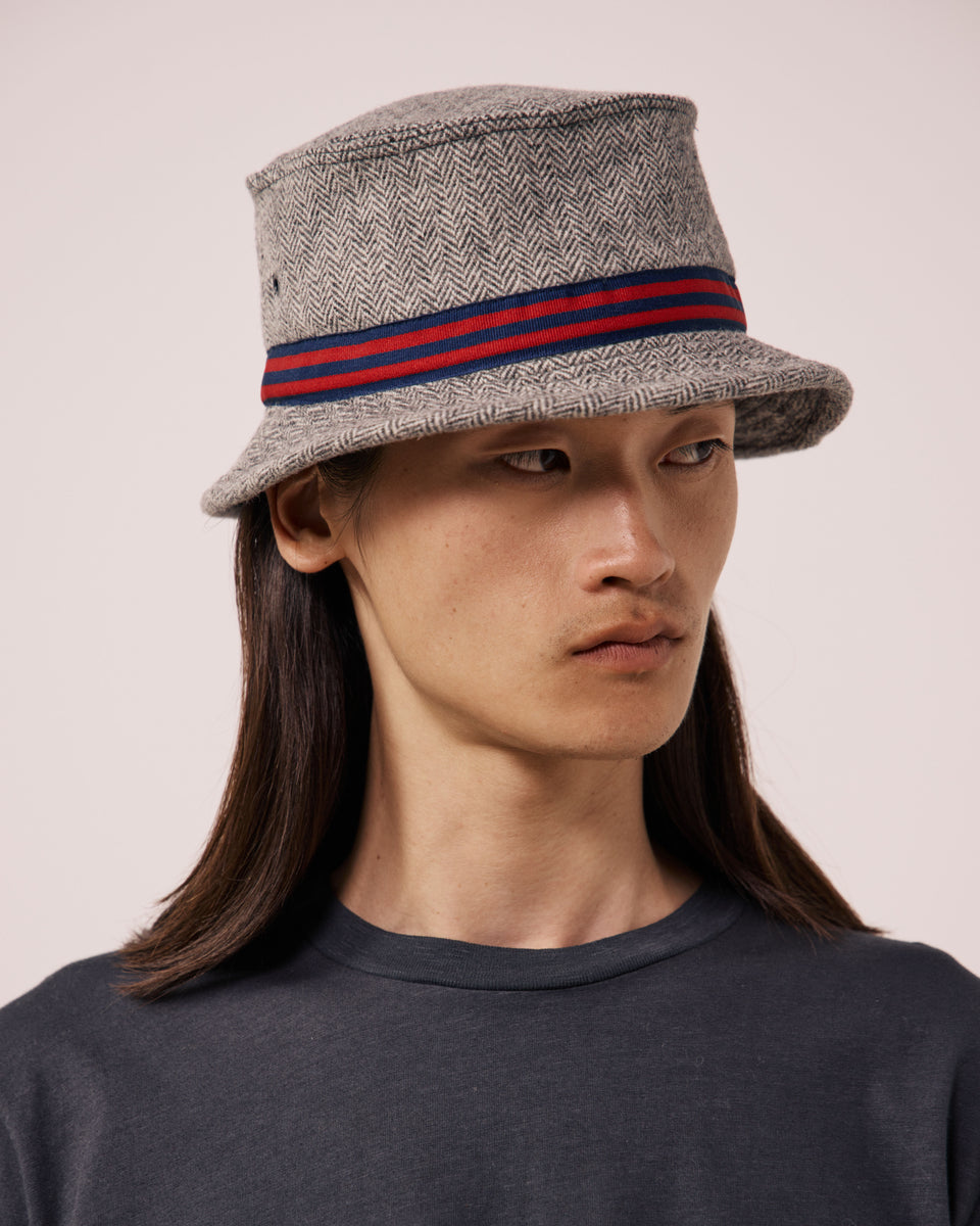 Cappello da uomo in lana a spina di pesce grigio Pork Pie - Image principale