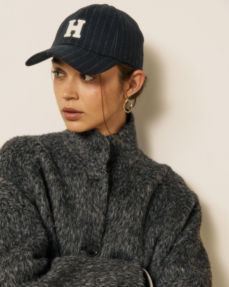 Casquette Femme en Flanelle à Rayures Bleu Nuit H - Image 2