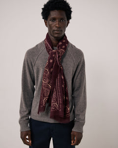 Echarpe Homme en Laine imprimée Paisley Bordeaux Bandana