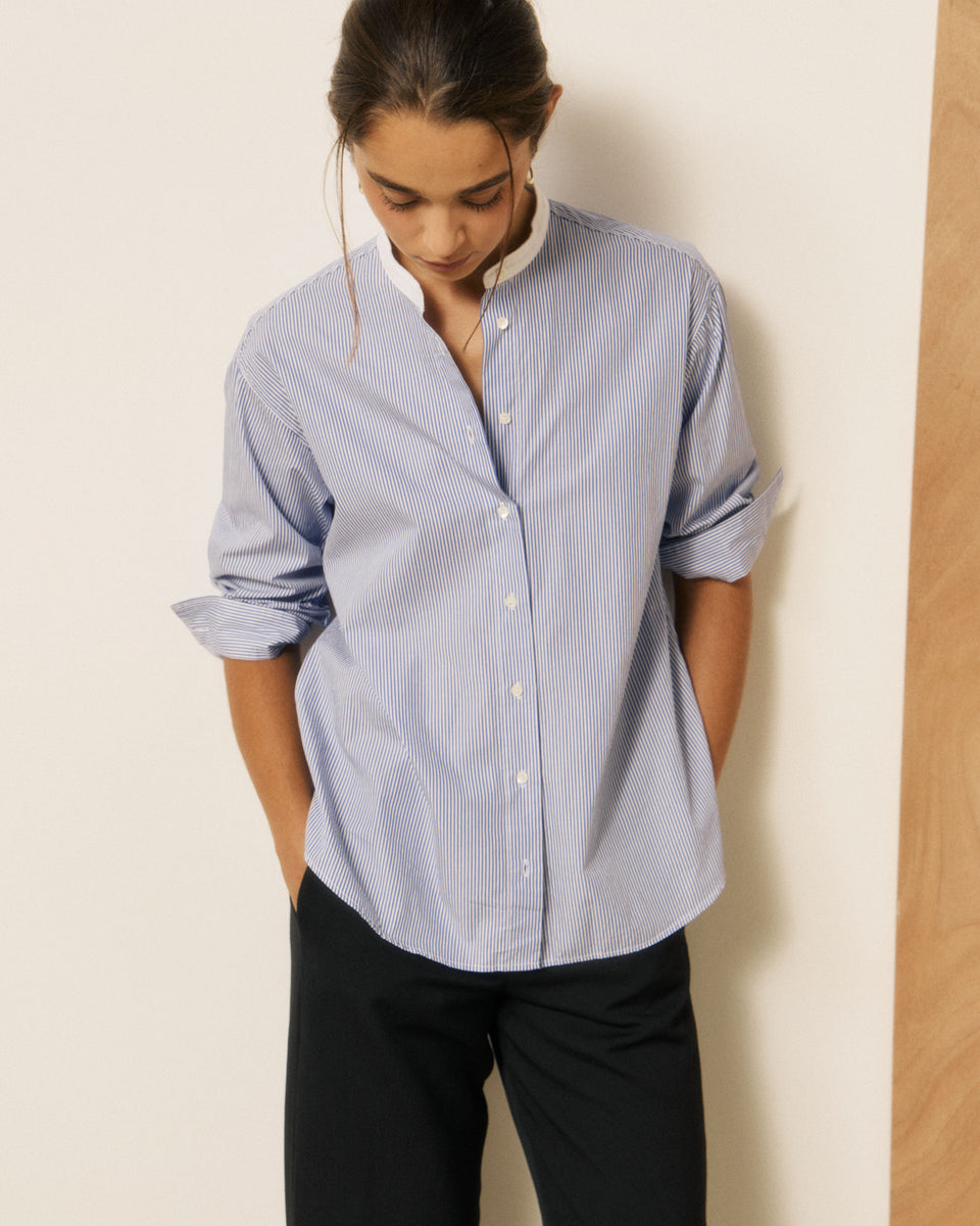 Chemise Femme en Coton à Rayures Bleu Challenge - Image 3