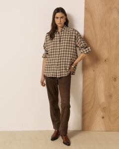 Chemise Femme en Viscose & Coton à Carreaux Marron Cinema