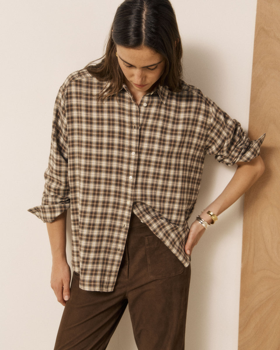 Chemise Femme en Viscose & Coton à Carreaux Marron Cinema - Image 2