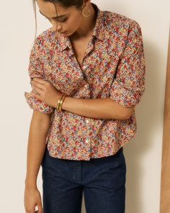 Chemise Femme en Coton Liberty Bleu & Rouge Clove