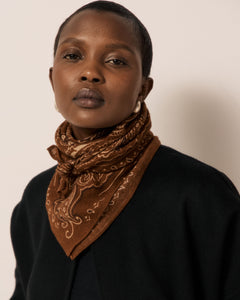 Echarpe Femme en Laine imprimé Marron Bandana