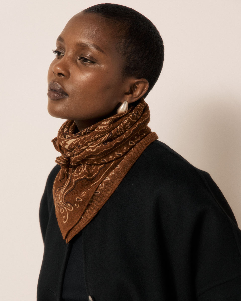 Bandana Women's Brown Paisley Print Wool Scarf - Image 2