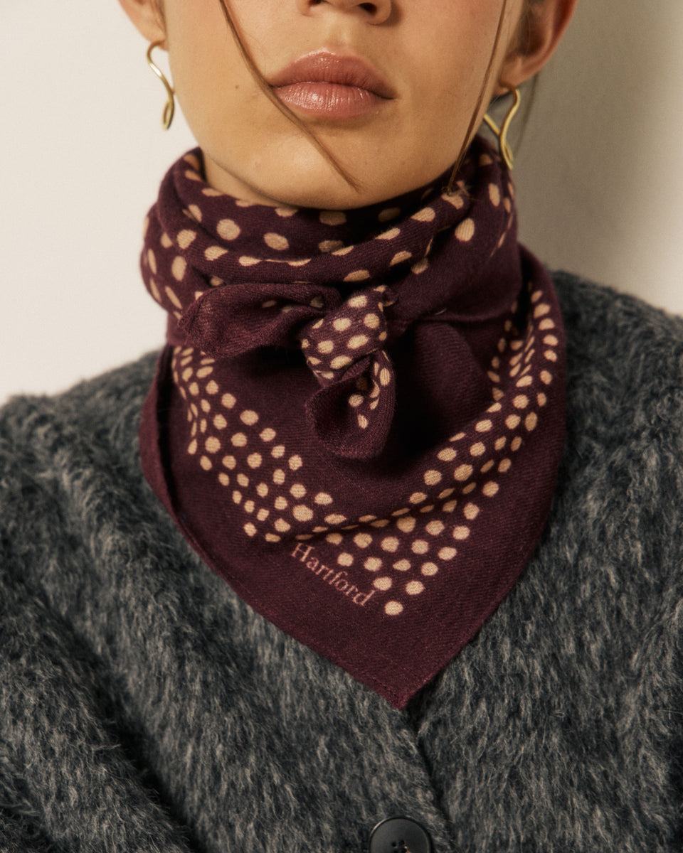 Echarpe Femme en Laine à Pois Bordeaux Bandana - Image 3