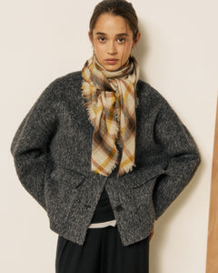 Echarpe Femme en Laine à Carreaux Beige & Jaune