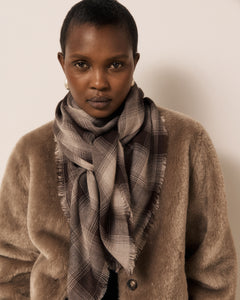 Echarpe Femme en Laine à Carreaux Chocolat & Beige