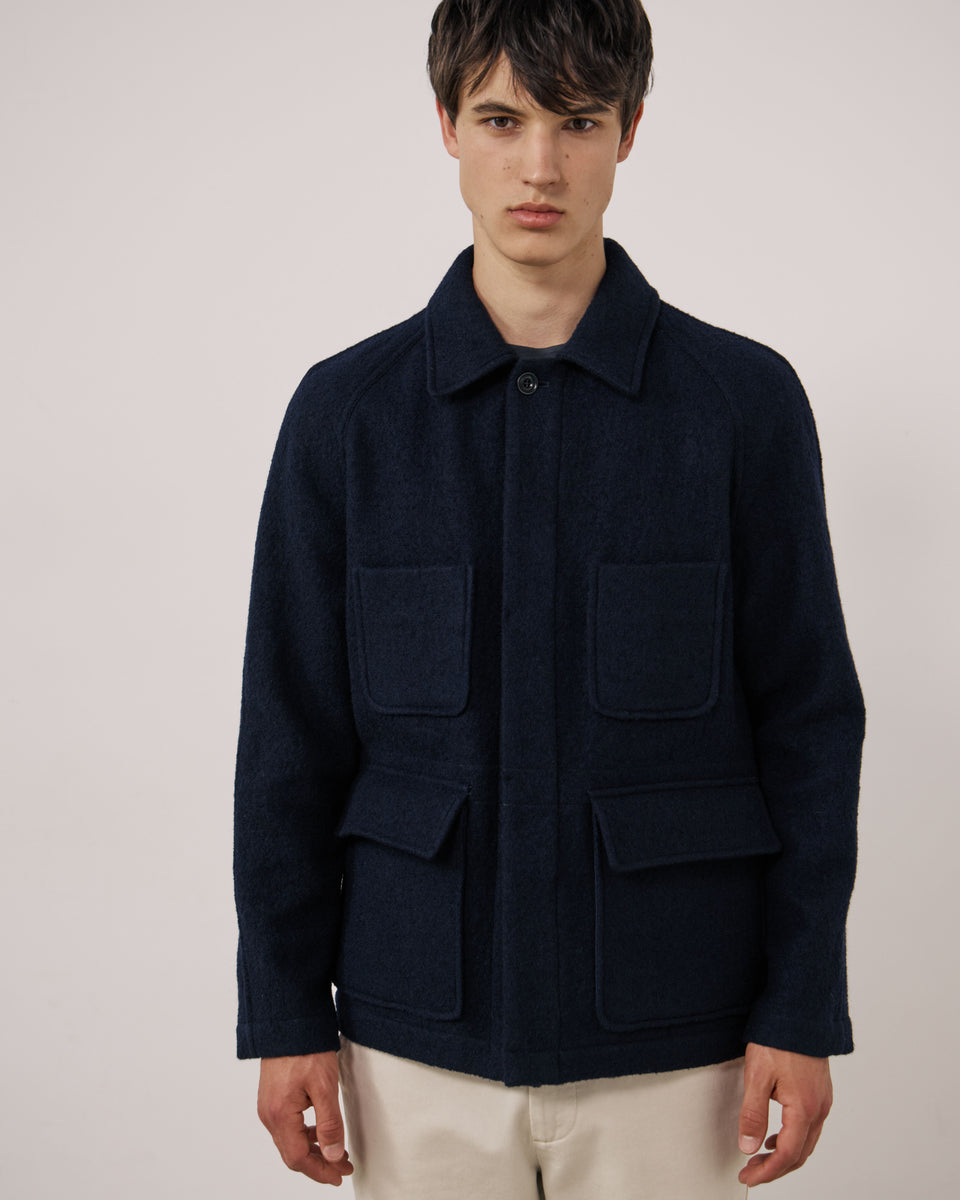 Veste Homme en Laine Vierge Bleu Marine Parton - Image principale