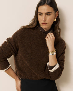 Pull Femme en Laine d'Alpaga & Mérinos Chocolat Mahary