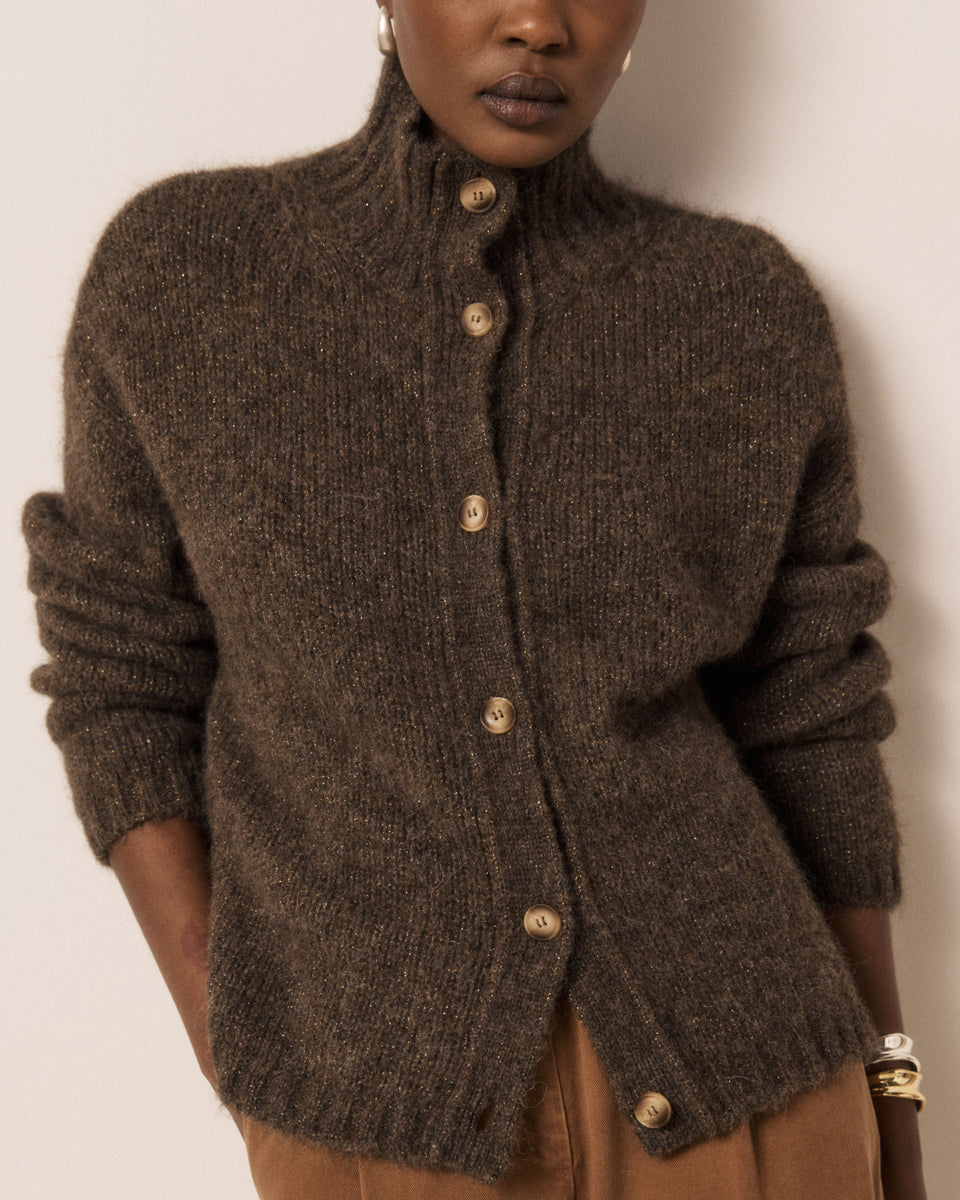 Cardigan Femme en Laine d'Alpaga & Mérinos Chocolat Meteorite - Image principale