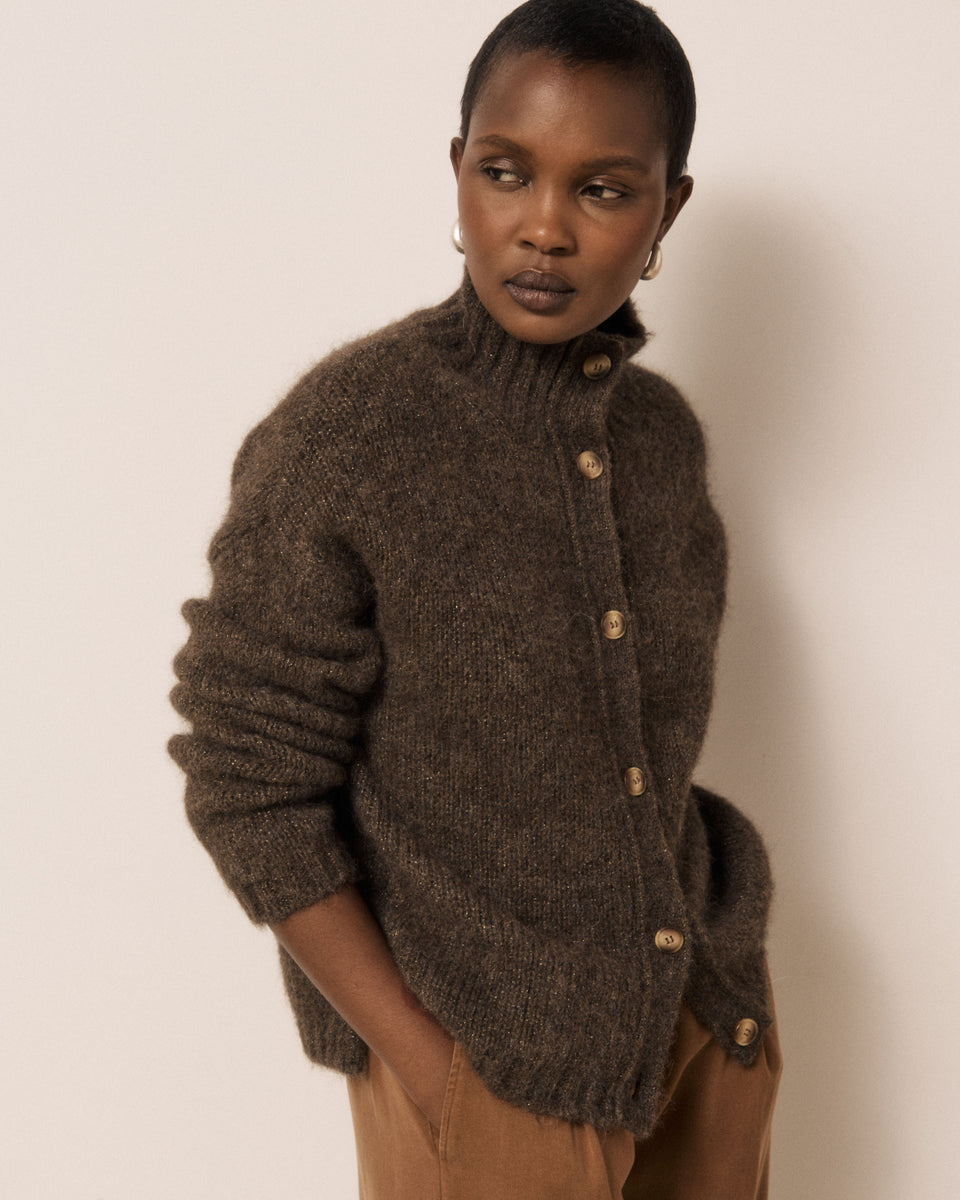 Cardigan Femme en Laine d'Alpaga & Mérinos Chocolat Meteorite - Image 3