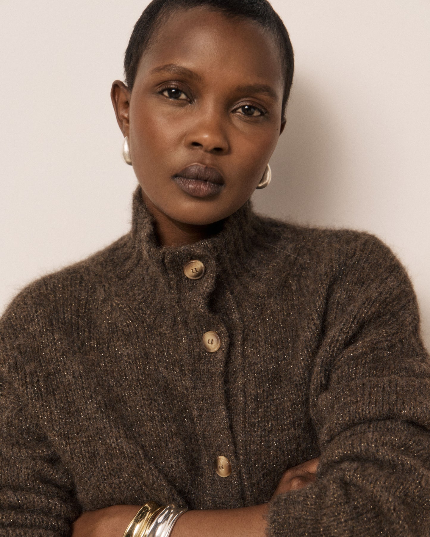 Cardigan Femme en Laine d'Alpaga & Mérinos Chocolat Meteorite