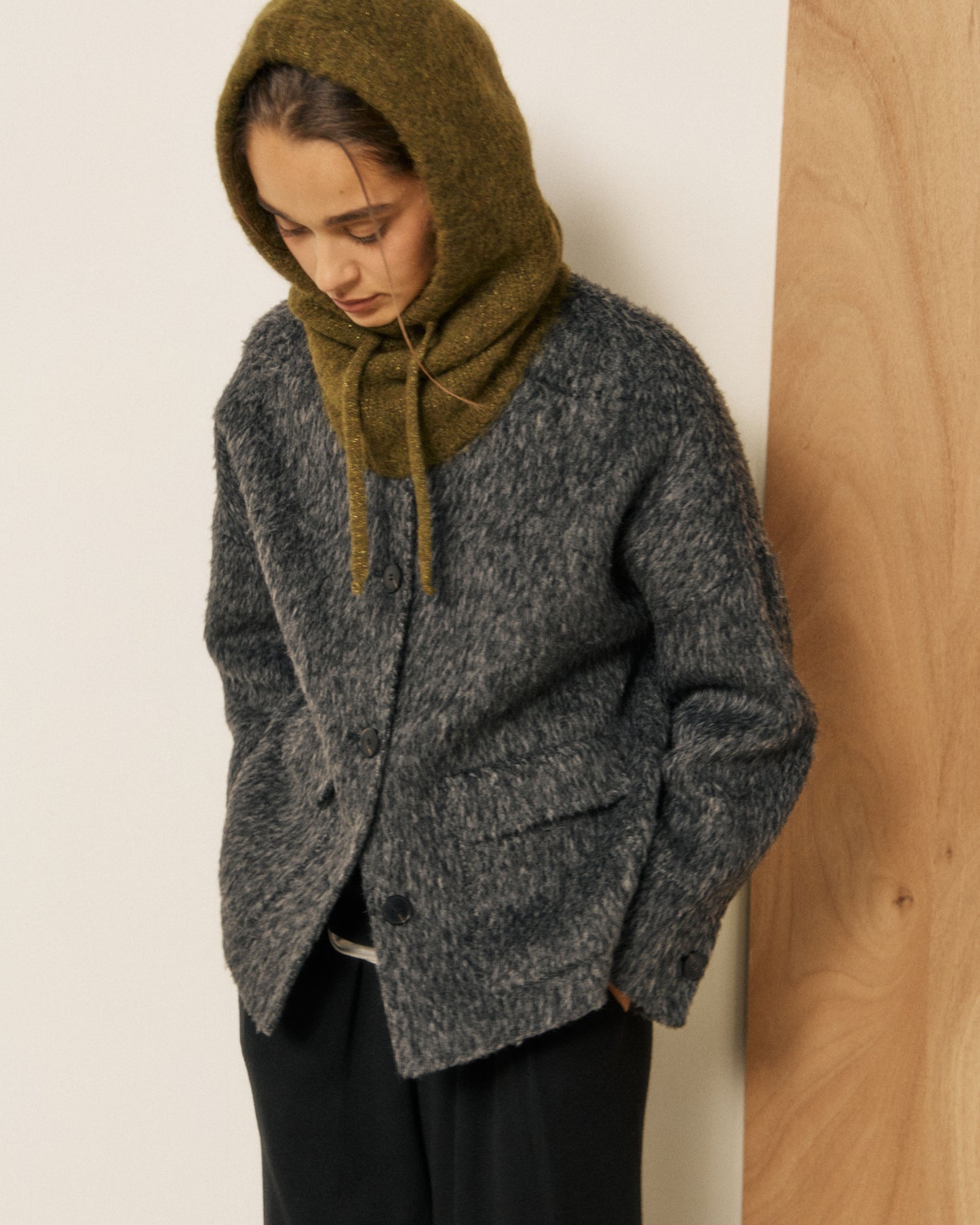 Cagoule Femme en Laine d'Alpaga & Mérinos Khaki Meva